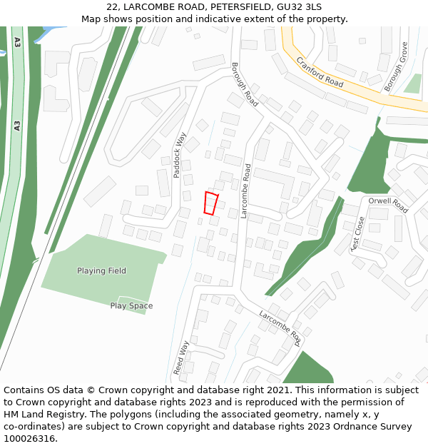 22, LARCOMBE ROAD, PETERSFIELD, GU32 3LS: Location map and indicative extent of plot