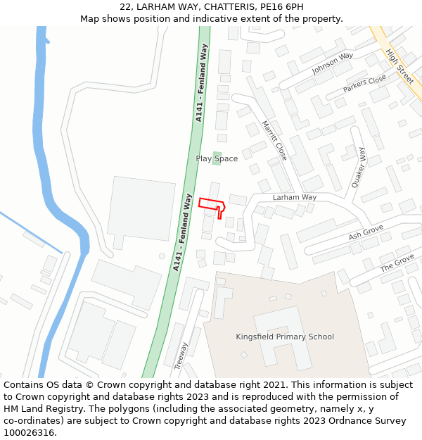 22, LARHAM WAY, CHATTERIS, PE16 6PH: Location map and indicative extent of plot