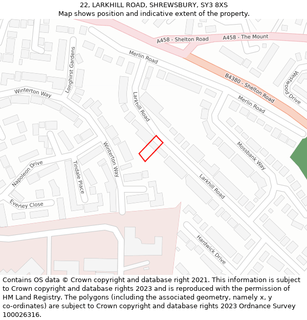 22, LARKHILL ROAD, SHREWSBURY, SY3 8XS: Location map and indicative extent of plot