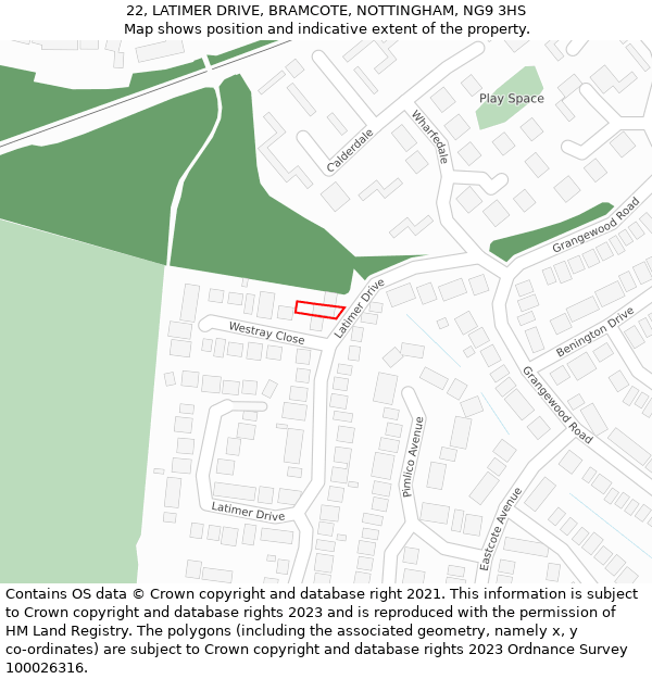 22, LATIMER DRIVE, BRAMCOTE, NOTTINGHAM, NG9 3HS: Location map and indicative extent of plot