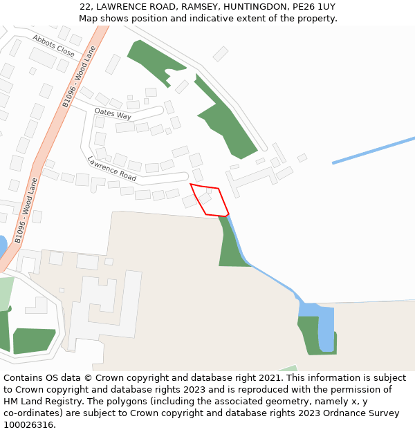 22, LAWRENCE ROAD, RAMSEY, HUNTINGDON, PE26 1UY: Location map and indicative extent of plot