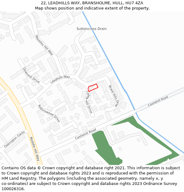 22, LEADHILLS WAY, BRANSHOLME, HULL, HU7 4ZA: Location map and indicative extent of plot