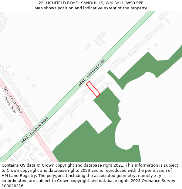 22, LICHFIELD ROAD, SANDHILLS, WALSALL, WS9 9PE: Location map and indicative extent of plot