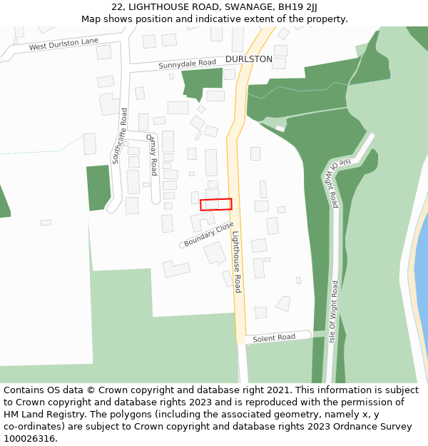 22, LIGHTHOUSE ROAD, SWANAGE, BH19 2JJ: Location map and indicative extent of plot