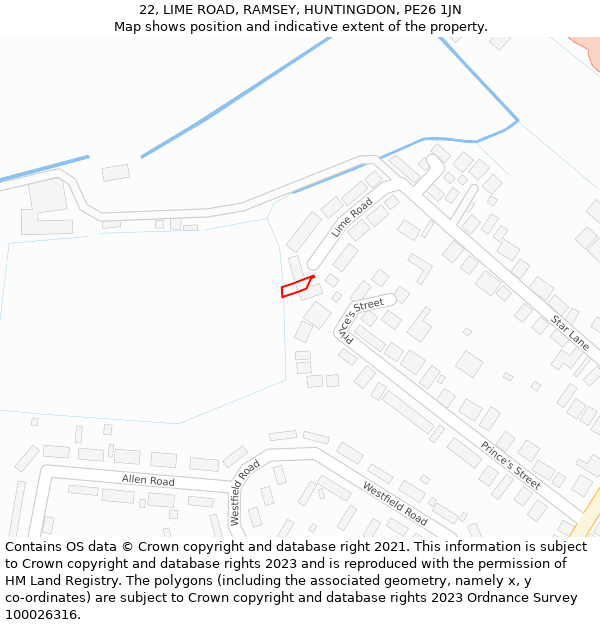 22, LIME ROAD, RAMSEY, HUNTINGDON, PE26 1JN: Location map and indicative extent of plot