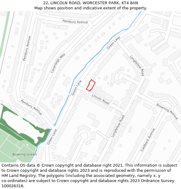 22, LINCOLN ROAD, WORCESTER PARK, KT4 8AN: Location map and indicative extent of plot