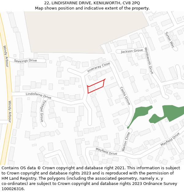 22, LINDISFARNE DRIVE, KENILWORTH, CV8 2PQ: Location map and indicative extent of plot