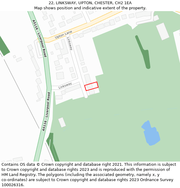 22, LINKSWAY, UPTON, CHESTER, CH2 1EA: Location map and indicative extent of plot