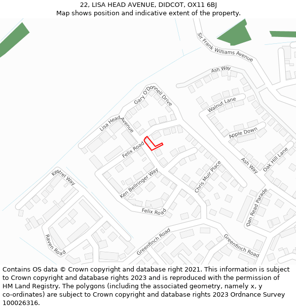 22, LISA HEAD AVENUE, DIDCOT, OX11 6BJ: Location map and indicative extent of plot