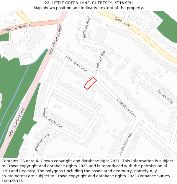 22, LITTLE GREEN LANE, CHERTSEY, KT16 9PH: Location map and indicative extent of plot