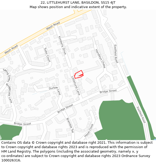 22, LITTLEHURST LANE, BASILDON, SS15 4JT: Location map and indicative extent of plot