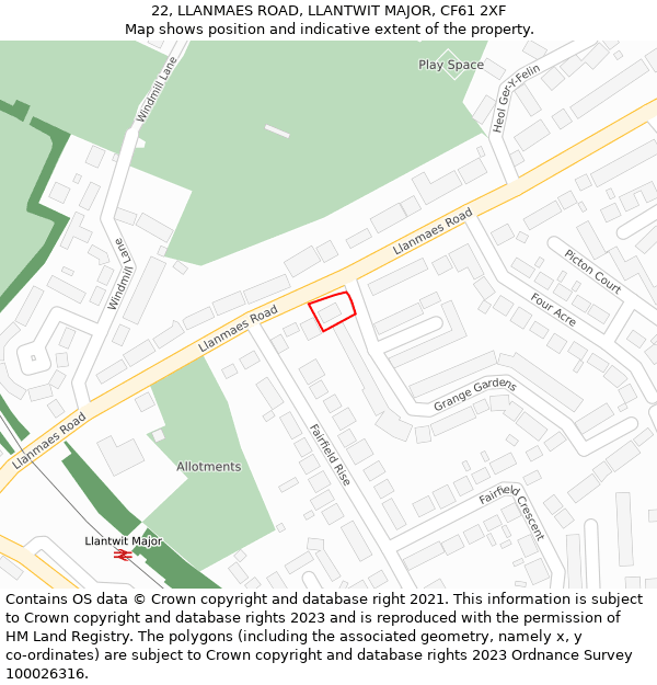 22, LLANMAES ROAD, LLANTWIT MAJOR, CF61 2XF: Location map and indicative extent of plot