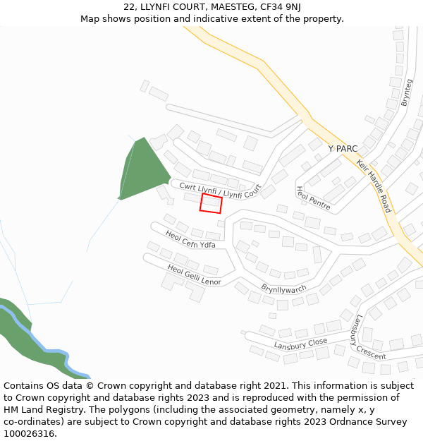 22, LLYNFI COURT, MAESTEG, CF34 9NJ: Location map and indicative extent of plot
