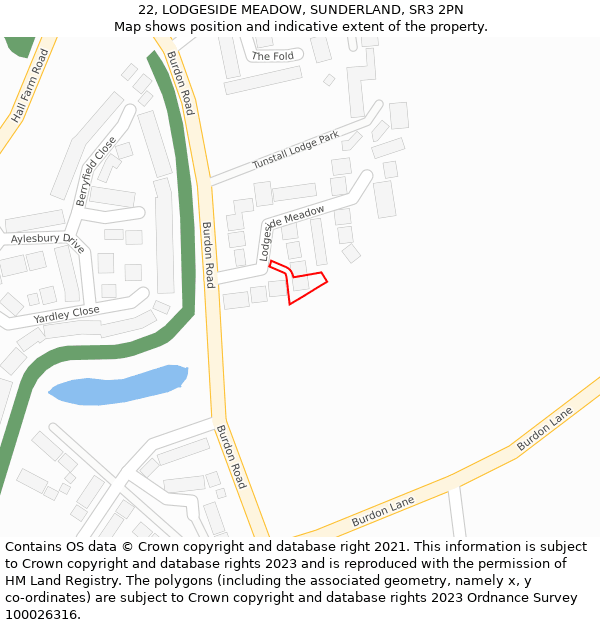 22, LODGESIDE MEADOW, SUNDERLAND, SR3 2PN: Location map and indicative extent of plot