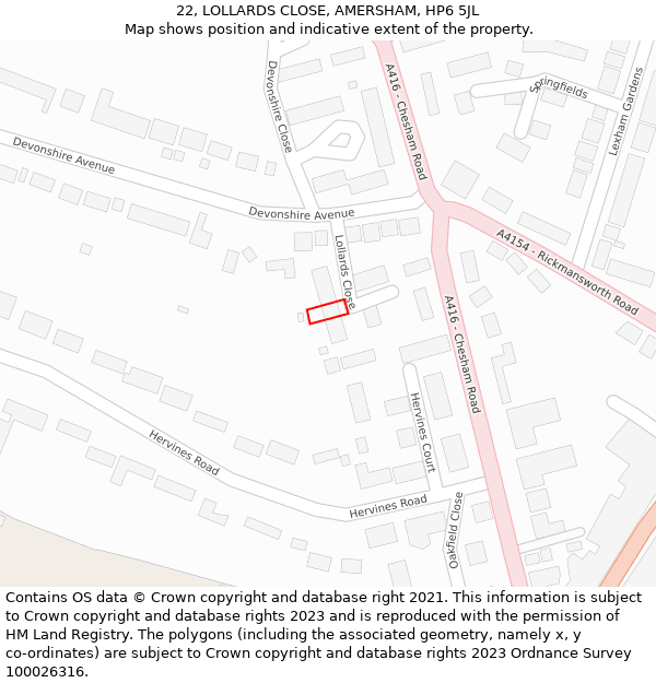 22, LOLLARDS CLOSE, AMERSHAM, HP6 5JL: Location map and indicative extent of plot