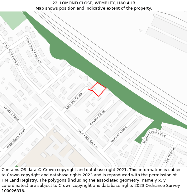 22, LOMOND CLOSE, WEMBLEY, HA0 4HB: Location map and indicative extent of plot