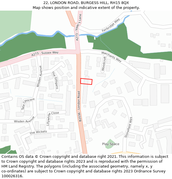 22, LONDON ROAD, BURGESS HILL, RH15 8QX: Location map and indicative extent of plot