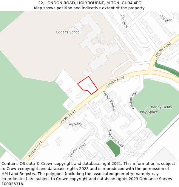 22, LONDON ROAD, HOLYBOURNE, ALTON, GU34 4EG: Location map and indicative extent of plot