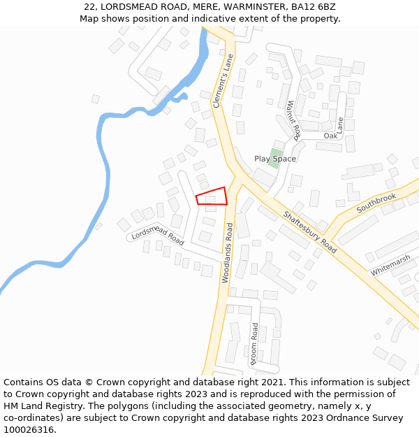 22, LORDSMEAD ROAD, MERE, WARMINSTER, BA12 6BZ: Location map and indicative extent of plot