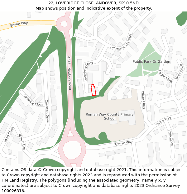 22, LOVERIDGE CLOSE, ANDOVER, SP10 5ND: Location map and indicative extent of plot