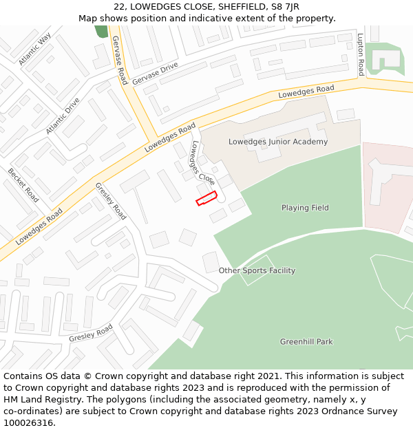 22, LOWEDGES CLOSE, SHEFFIELD, S8 7JR: Location map and indicative extent of plot