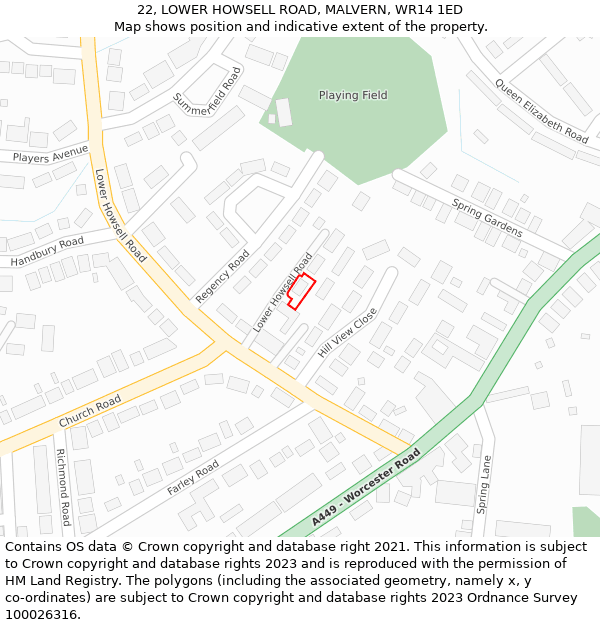 22, LOWER HOWSELL ROAD, MALVERN, WR14 1ED: Location map and indicative extent of plot