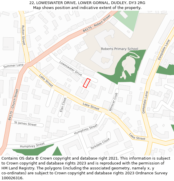 22, LOWESWATER DRIVE, LOWER GORNAL, DUDLEY, DY3 2RG: Location map and indicative extent of plot