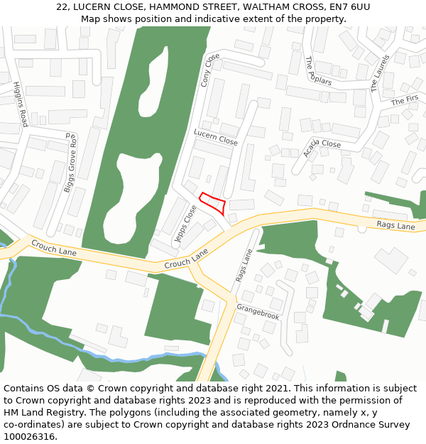 22, LUCERN CLOSE, HAMMOND STREET, WALTHAM CROSS, EN7 6UU: Location map and indicative extent of plot