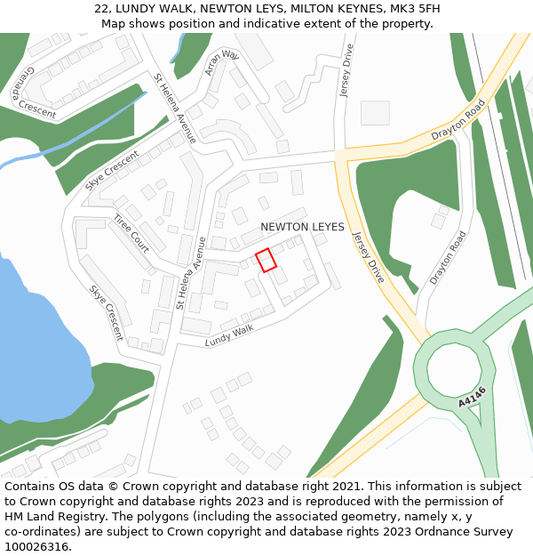 22, LUNDY WALK, NEWTON LEYS, MILTON KEYNES, MK3 5FH: Location map and indicative extent of plot