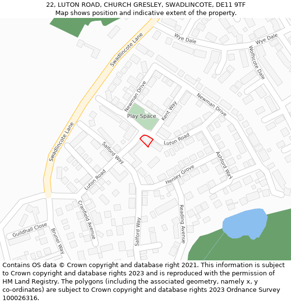 22, LUTON ROAD, CHURCH GRESLEY, SWADLINCOTE, DE11 9TF: Location map and indicative extent of plot