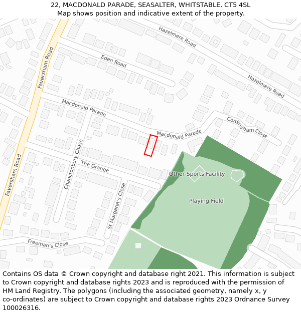 22, MACDONALD PARADE, SEASALTER, WHITSTABLE, CT5 4SL: Location map and indicative extent of plot