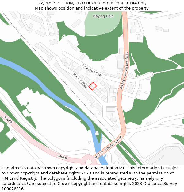 22, MAES Y FFION, LLWYDCOED, ABERDARE, CF44 0AQ: Location map and indicative extent of plot