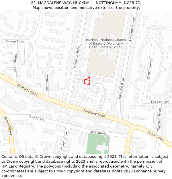 22, MAGDALENE WAY, HUCKNALL, NOTTINGHAM, NG15 7DJ: Location map and indicative extent of plot