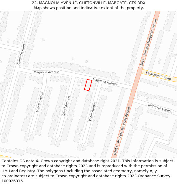 22, MAGNOLIA AVENUE, CLIFTONVILLE, MARGATE, CT9 3DX: Location map and indicative extent of plot