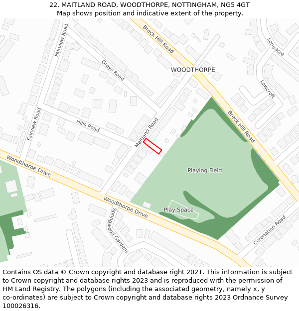 22, MAITLAND ROAD, WOODTHORPE, NOTTINGHAM, NG5 4GT: Location map and indicative extent of plot