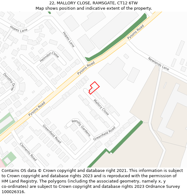 22, MALLORY CLOSE, RAMSGATE, CT12 6TW: Location map and indicative extent of plot