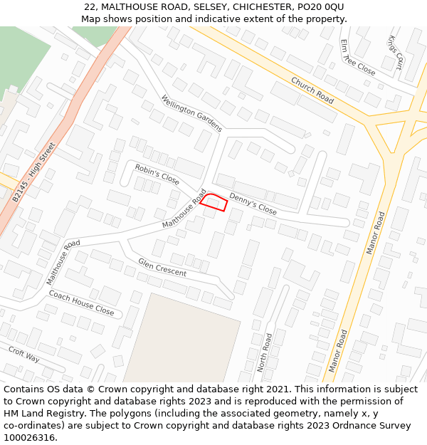 22, MALTHOUSE ROAD, SELSEY, CHICHESTER, PO20 0QU: Location map and indicative extent of plot