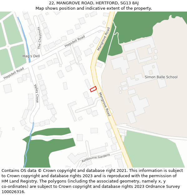 22, MANGROVE ROAD, HERTFORD, SG13 8AJ: Location map and indicative extent of plot