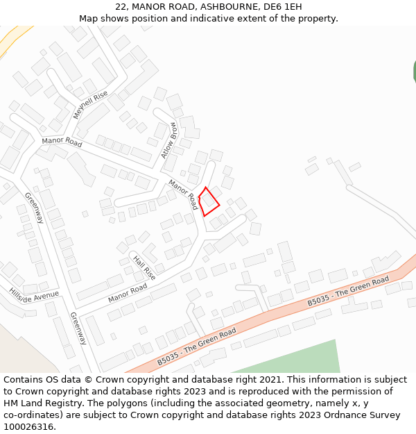 22, MANOR ROAD, ASHBOURNE, DE6 1EH: Location map and indicative extent of plot