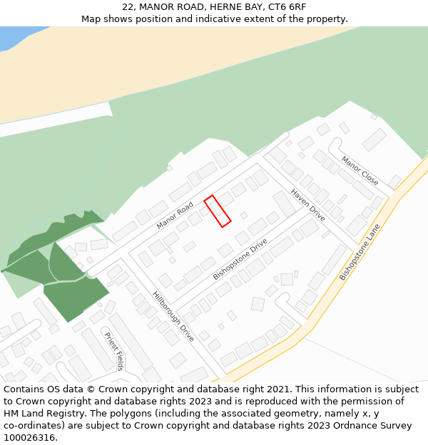 22, MANOR ROAD, HERNE BAY, CT6 6RF: Location map and indicative extent of plot