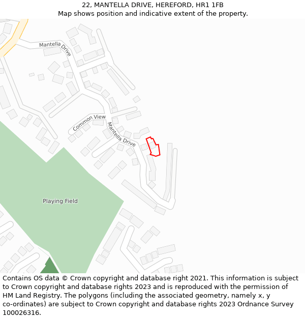 22, MANTELLA DRIVE, HEREFORD, HR1 1FB: Location map and indicative extent of plot