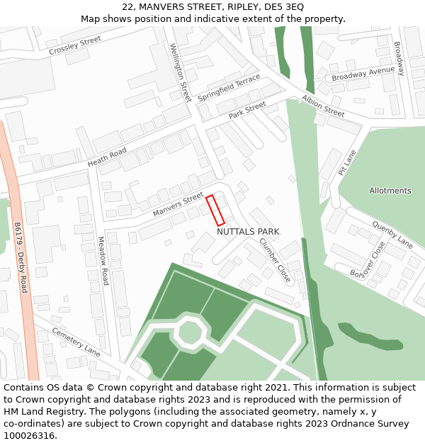 22, MANVERS STREET, RIPLEY, DE5 3EQ: Location map and indicative extent of plot