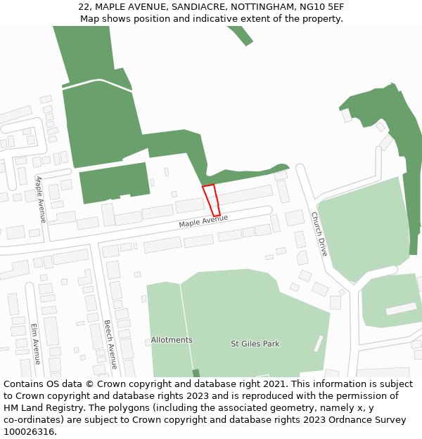 22, MAPLE AVENUE, SANDIACRE, NOTTINGHAM, NG10 5EF: Location map and indicative extent of plot