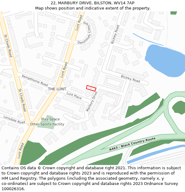 22, MARBURY DRIVE, BILSTON, WV14 7AP: Location map and indicative extent of plot