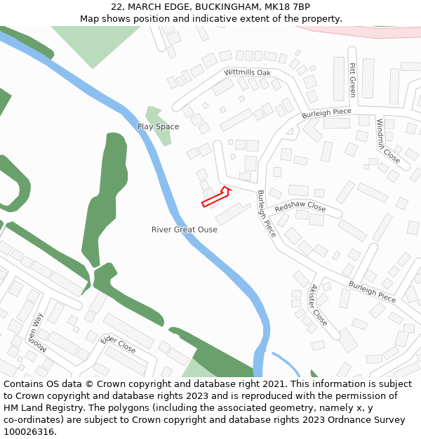 22, MARCH EDGE, BUCKINGHAM, MK18 7BP: Location map and indicative extent of plot