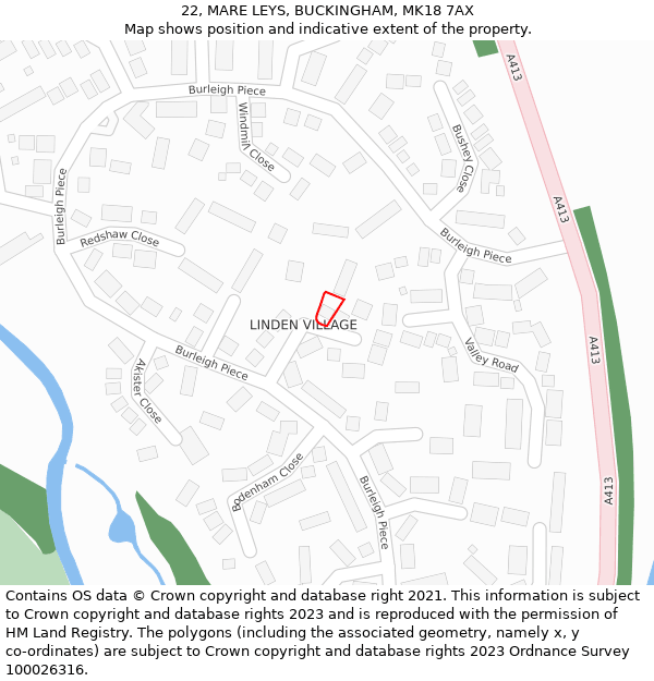 22, MARE LEYS, BUCKINGHAM, MK18 7AX: Location map and indicative extent of plot