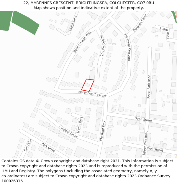 22, MARENNES CRESCENT, BRIGHTLINGSEA, COLCHESTER, CO7 0RU: Location map and indicative extent of plot