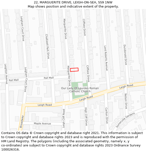 22, MARGUERITE DRIVE, LEIGH-ON-SEA, SS9 1NW: Location map and indicative extent of plot