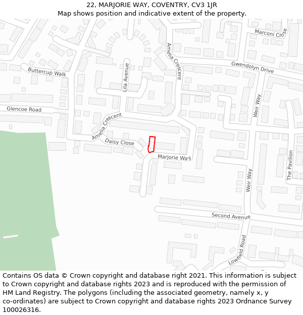 22, MARJORIE WAY, COVENTRY, CV3 1JR: Location map and indicative extent of plot