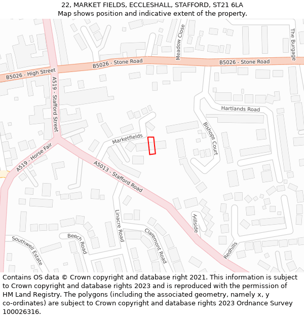 22, MARKET FIELDS, ECCLESHALL, STAFFORD, ST21 6LA: Location map and indicative extent of plot